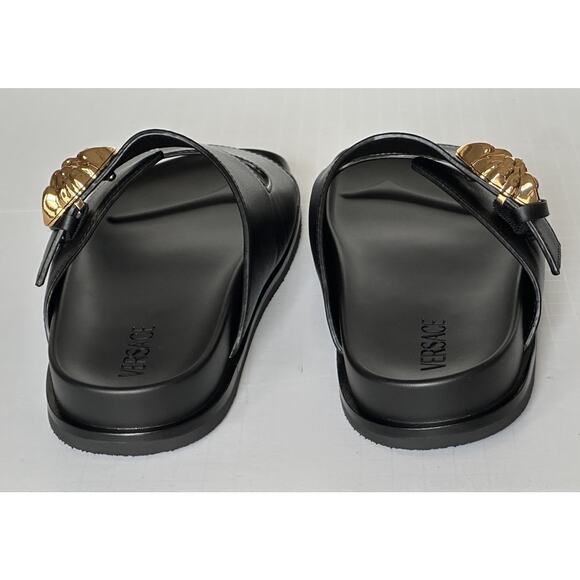 Versace Medusa Black Leather Slides Sandals 8.5 US (41.5 Euro) 1020767 NIB $700 - Picture 8 of 16